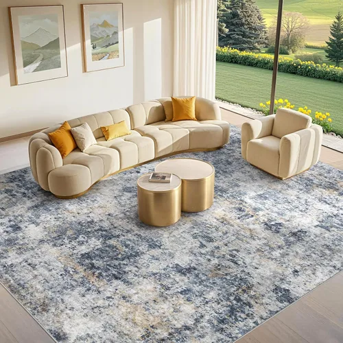Miniatura 38 de Tortania Alfombra redonda lavable de 5 pies para sala de estar: Alfombra moderna abstracta neutra grande suave y delgada – Alfombra antideslizante