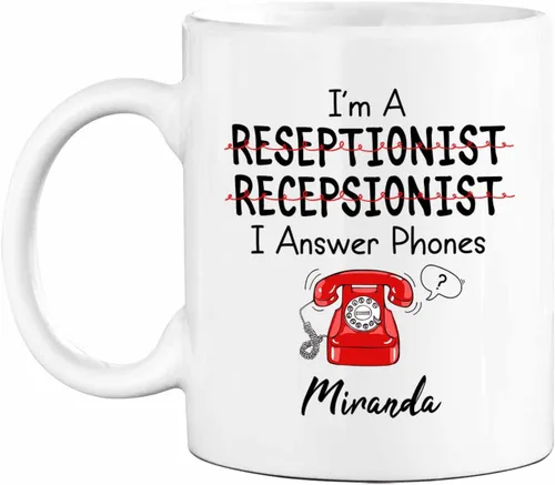 Miniatura 16 de Taza de café de recepcionista personalizada, regalos para agradecimiento, taza blanca de recepcionista, taza de viaje para recepcionistas, taza