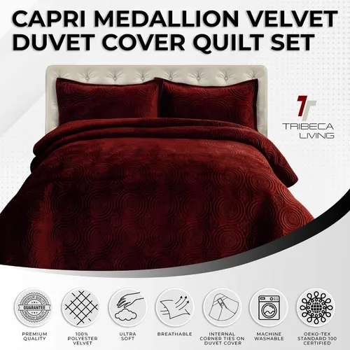 Miniatura 2 de Capri Medallion - Juego de edredón de terciopelo, tamaño individual, color borgoña