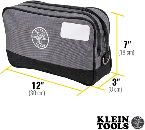 Miniatura 3 de Klein Tools Bolsa de herramientas, compartimentos dobles, organizador de bolsas de herramientas de alta resistencia, bolsa multiusos Gris