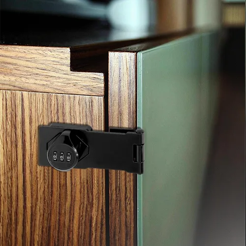 Miniatura 5 de Cerraduras rotativas con contraseña, color negro, 1 paquete de cerraduras de gabinete con combinación, pestillo de seguridad sin llave para puerta