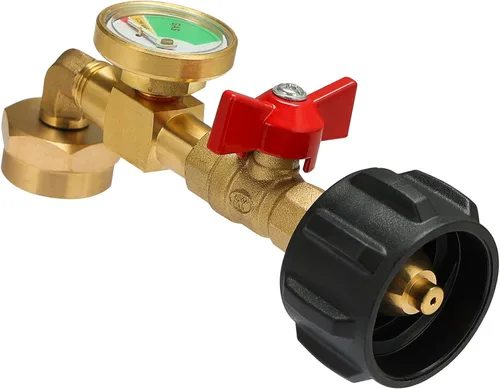 Adaptador de recarga de propano mejorado con válvula y medidor, para llenar botellas de 1 libra desde un tanque de 20 libras, se adapta a tanques de