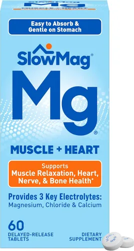 SlowMag - Suplemento de cloruro de magnesio para músculos y corazón con calcio, 60 unidades, apoya la relajación muscular, la salud del corazón, los
