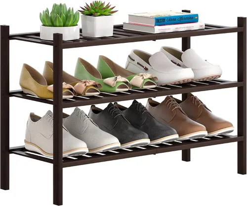 Miniatura 15 de Zapatero de bambú apilable para zapatos, organizador de almacenamiento para unidad, entrada, pasillo y armario, estante resistente independiente