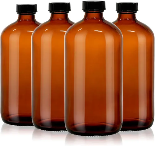 Miniatura 7 de Paquete de 24 Botellas Redondas Boston de Vidrio Ámbar de 8 oz con Tapas de Policona Fenólica – Botellas Herméticas, A Prueba de Fugas para Extracto