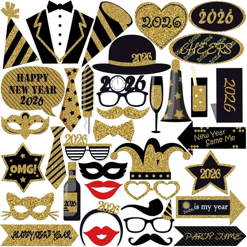 Miniatura 10 de KatchOn, Accesorios para cabina de fotos de Año Nuevo con purpurina 2026 – Paquete de 32 Accesorios de cabina de fotos de Nochevieja