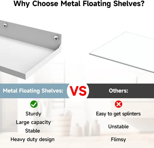 Miniatura 7 de Paquete de 4 estantes flotantes de metal, estante grande de pared de 17 x 6 pulgadas para almacenamiento, estantería blanca para niños, estantes