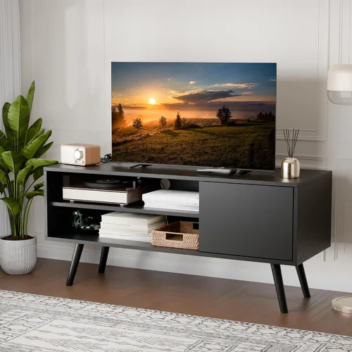 Miniatura 7 de Cozy Castle Soporte de TV para TV de 48 pulgadas, centro de entretenimiento moderno de mediados de siglo con gabinete de almacenamiento, consola
