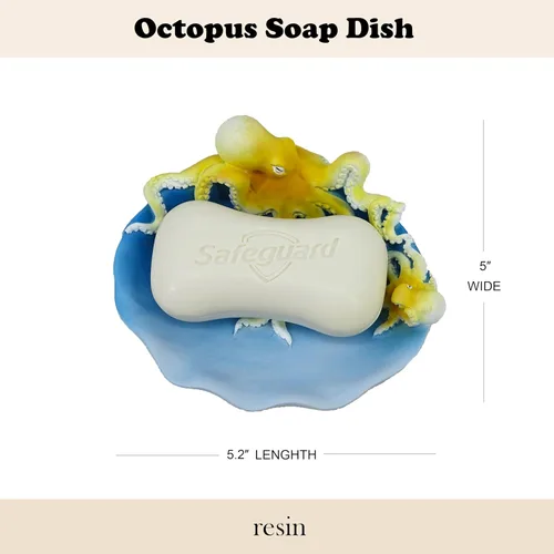 Miniatura 2 de Jabonera de resina para madre y bebé, accesorio de baño, decoración familiar de pulpo, decoración costera (azul océano)