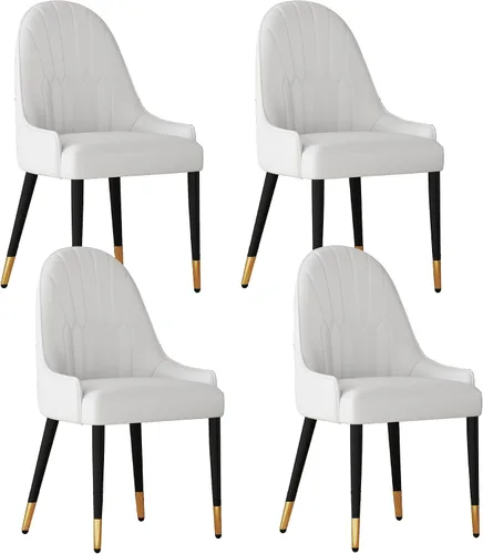 Miniatura 34 de Juego de 2 sillas con 2 sillas de comedor de piel sintética blanca, silla de cocina moderna con respaldo ovalado y patas de acero inoxidable