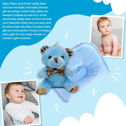 Miniatura 6 de Sky Bliss Set de regalo para bebé de 20 piezas (azul), juego de regalo para bebé recién nacido, ropa de bebé, oso de peluche, chupete, kit de aseo