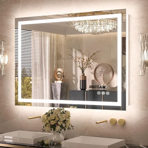 Miniatura 9 de TETOTE Espejo de tocador LED de 48 x 24 pulgadas, espejo de baño iluminado con función regulable y antiniebla, espejo de maquillaje con luces