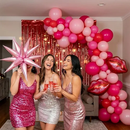 Miniatura 3 de Kit de arco de guirnalda de globos rosa y rojo, 108 piezas con globos de labios de estrella de aluminio para niñas, mujeres, cumpleaños, día
