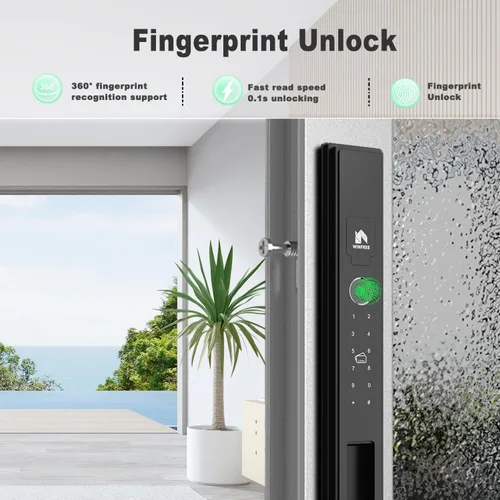 Miniatura 5 de WINFREE Cerradura inteligente para puertas correderas y ventanas Entrada 5 en 1: huella digital, contraseña, tarjeta, llave, aplicación Batería