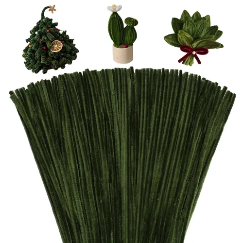 Giwrmu 100 Piezas Limpiadores de Pipa Tallo de Chenilla, Limpiadores de Pipa Verde Hierba para Manualidades, Palos Difusos Suministros de Verde