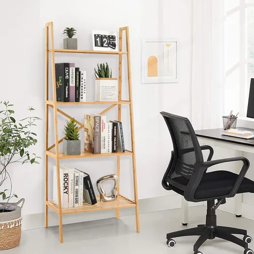 Miniatura 2 de Giantex Estantería de bambú de 4 niveles, estantes de almacenamiento multifuncionales con dispositivo antivuelco, estante de escalera de bambú
