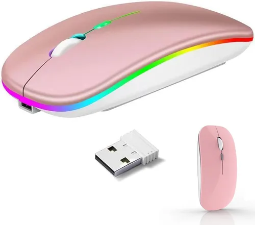 Miniatura 8 de Ratón inalámbrico recargable, mouse inalámbrico LED Bluetooth para iPad, mouse de computadora portátil delgado con receptor USB, conexión dual BT5.4