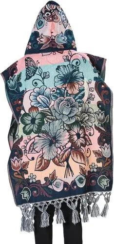 Manta floral multicolor con capucha para mujer. Gaban/Poncho Floral para Mujer, Varios colores