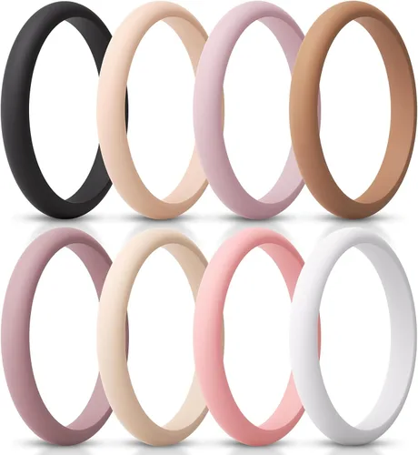 Miniatura 30 de ThunderFit - Realzadores de anillos de silicona delgados y apilables para mujer, alianzas de boda de silicona, 2.5 mm de ancho y 2 mm de grosor