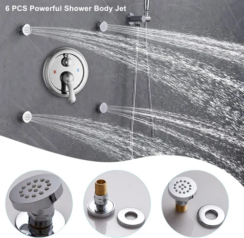 Miniatura 2 de Sistema de ducha cromado de 8 pulgadas, juego de grifo de ducha montado en la pared con chorros de cuerpo, sistema de ducha de lluvia de 3 funciones