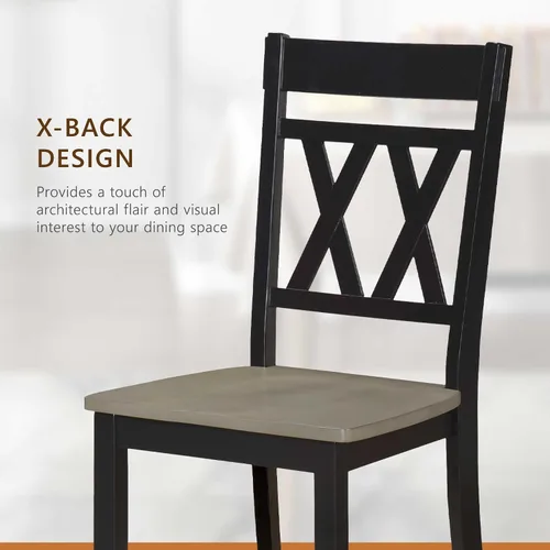 Miniatura 4 de Lexicon Silla de comedor de madera estilo granja, juego de 2, respaldo cruzado doble, sillas rústicas sin brazos, muebles de cocina y comedor, Negro