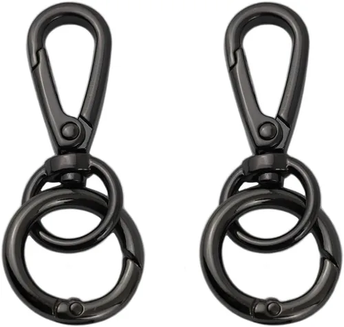 Gancho giratorio de doble apertura para llavero, cierre de langosta, clip de resorte con anillo para llaves, cordones, joyería, bricolaje (negro)
