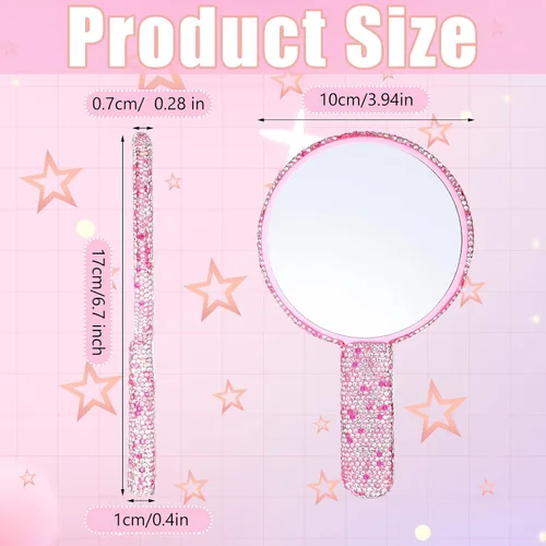 Miniatura 5 de Bucherry Espejo de mano con diamantes de imitación de 6.7 x 4 pulgadas, espejo de mano portátil con purpurina brillante para boda, con asa