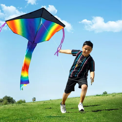 Miniatura 2 de Joyin 3 cometas Delta para adultos y niños, cometa multicolor fácil de volar con cuerda de 262.5 pies, juguetes grandes de playa para actividades