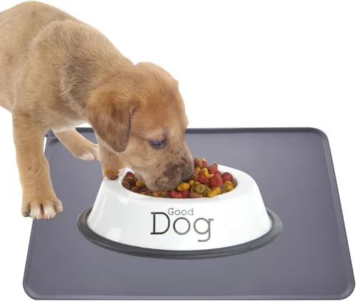 Miniatura 2 de Guardians Tapete de silicona para cuenco de perro y gato, tapete antideslizante para alimentación de mascotas, impermeable, gris, 18.5 x 11.8