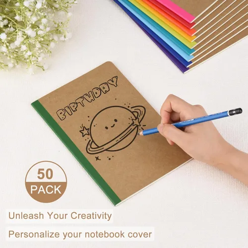Miniatura 4 de ZCZN - Paquete de 50 cuadernos rayados de colores, A5, con 10 colores, 60 páginas/30 hojas, 21 x 13 cm, papel universitario rayado, cuadernos