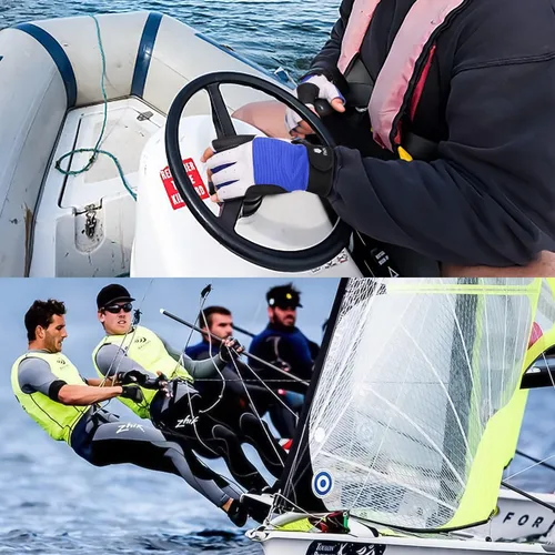 Miniatura 4 de FitsT4 Sports Guantes de vela de 3/4 dedos y agarre, ideales para vela, yate, remo, kayak, pesca, deportes acuáticos para hombres y mujeres Azul