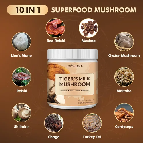 Miniatura 2 de Seta de leche de tigre de 2000 mg, polvo de hongo de 8 onzas que apoya los pulmones y la salud respiratoria Crecimiento del cabello y apoyo