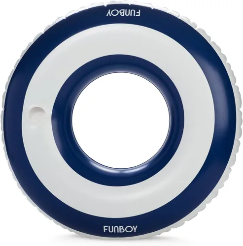 FUNBOY Flotador inflable gigante de 48 pulgadas con diseño de rayas azul marino con portavasos de 48 pulgadas | Flotador de piscina grande para