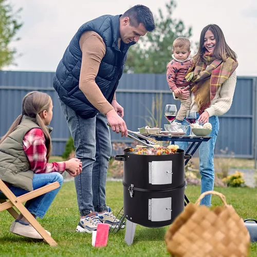Miniatura 7 de Outvita Ahumador Vertical de Carbón de Acero de 18.5 Pulgadas, Parrilla Cocinero Portátil Resistente 3 en 1 para Exteriores con Termómetro Integrado