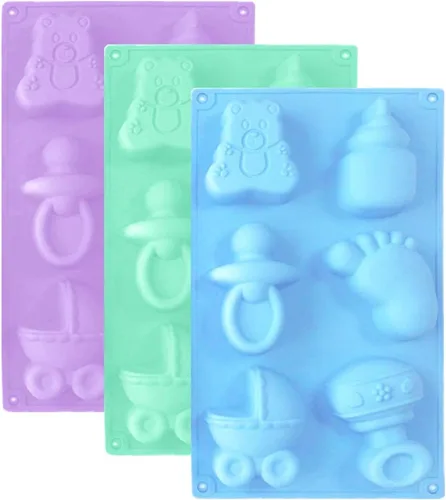 DanziX - Paquete de 3 moldes de silicona para jabón de baby shower, biberón de bebé, pies pequeños, chupete de oso, molde de fondant de silicona