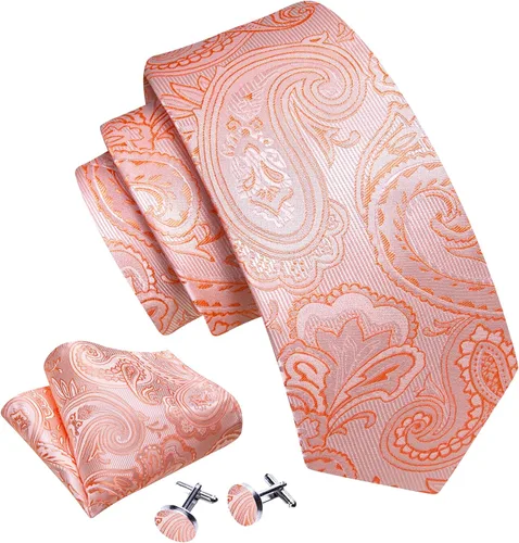 Miniatura 93 de Barry.Wang - Juego de corbata de seda para hombre, diseño de cachemira, pañuelo y gemelos de bolsillo