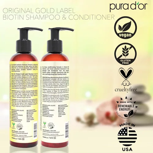 Miniatura 7 de PURA D'OR Champú y acondicionador de biotina antiadelgazamiento, resultados efectivos probados clínicamente, productos espesantes de mezcla