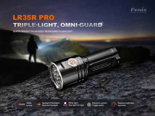 Fenix LR35R Pro Linterna ultra brillante de 10,000 lúmenes con luz roja y luz UV, y organizador Lumentac