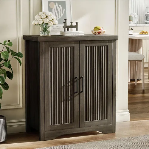 Miniatura 13 de Memobarco Aparador Acanalado con Almacenamiento, Credenza Moderna con 4 Puertas y Estantes Ajustables, Consola de Mesa de Bar de Café de Madera