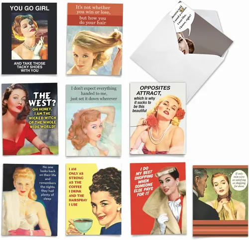 Miniatura 12 de The Best Card Company - 10 tarjetas de felicitación divertidas en blanco para mujer (4 x 5.12 pulgadas) - Surtido en caja para todas las ocasiones