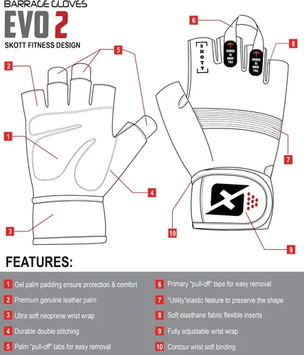 Miniatura 4 de Guantes de levantamiento de pesas skott Evo 2 con soporte de muñequera integrado - Doble costura para mayor durabilidad - Ponte