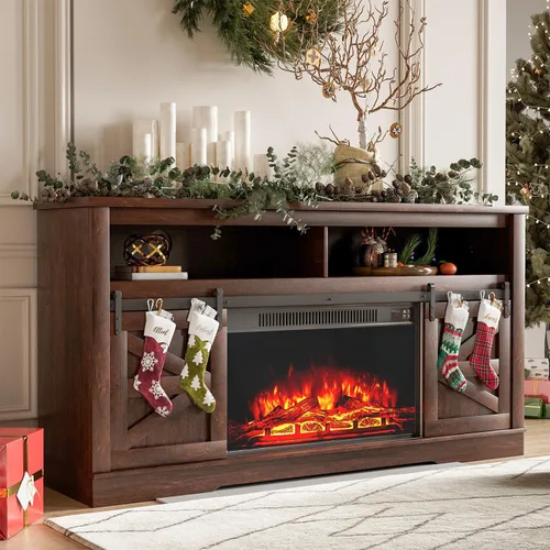 Miniatura 11 de YESHOMY - Soporte de TV para televisores de hasta 65 pulgadas, con puertas corredizas estilo granja y gabinetes de almacenamiento, mesa consola