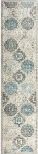 Home Dynamix - Alfombra de área transicional tipo damasco modelo Andorra estilo bohemio (color gris y azul de 1 pie 6 pulgadas x 7 pies 2 pulgadas)
