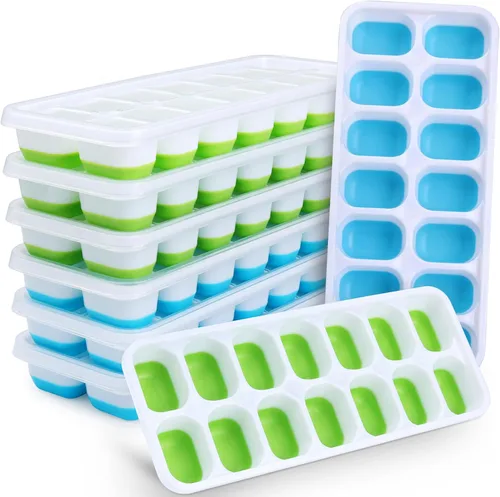 Bandeja de silicona para cubitos de hielo, paquete de 8 bandejas de 14 cubitos de hielo flexibles y de fácil liberación con tapa extraíble