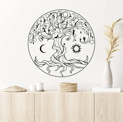 Miniatura 2 de Vinilo adhesivo para pared, diseño celta del árbol de la vida, símbolo, naturaleza, hadas, sol y luna, decoración grande (1359ig)