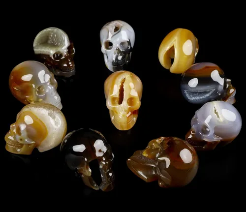 Miniatura 4 de Skullis 2.0 "ágata geoda cráneo de cristal, escultura de arte fino de piedras preciosas talladas a mano, estatua de piedra curativa de Reiki.1396