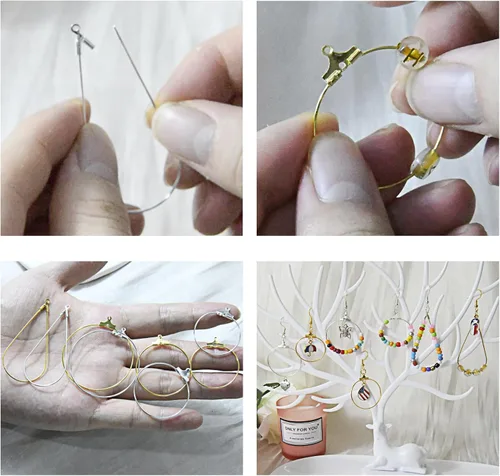 Miniatura 6 de XKCWXY 755 Piezas Aros con Cuentas para Hacer Joyas, con Accesorios para Aretes Aros con Cuentas Redondos en Forma de Lágrima, Ganchos y Respaldos
