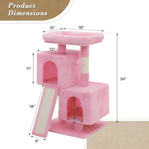 Miniatura 3 de Athena Collection Árbol pequeño para gatos, moderna torre de árbol para gatos de 34 pulgadas con poste rascador 2 plataforma de actividades