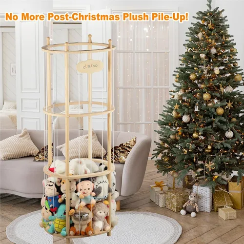 Miniatura 5 de Almacenamiento de animales de peluche extra grande de madera para animales de peluche, organizador de juguetes suaves, jaula de juguete