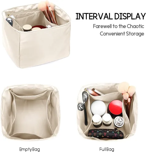 Miniatura 4 de LEXSION Organizador de bolsos sedosos para bolsas de Picotin 1822, organizador de bolso, inserto de lujo con cremallera, bolsa de mano, moldeadores